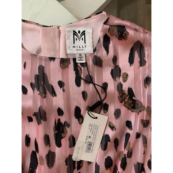 Milly Minis Dress Girls Size 10 Pink Leopard Print Pleated Ruffle Party NWT - Picture 5 of 5